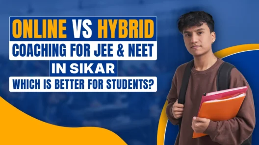 A promotional graphic featuring bold text that reads 'NEET ELIGIBILITY MARKS IN CLASS 12' followed by 'CATEGORY-WISE REQUIREMENTS FOR 2026'. On the right side, a young female student in a school uniform looks upwards with a thoughtful expression, set against a blue and yellow background.