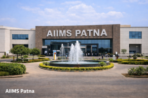 The images you provided show two prominent medical institutions in India: AIIMS Rishikesh and AIIMS Patna. Both were established to address regional imbalances in healthcare and are recognized as Institutes of National Importance.