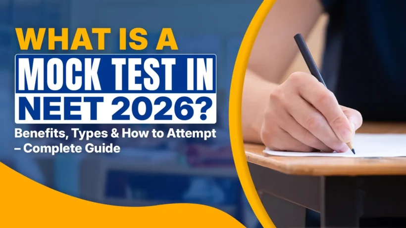 Student attempting NEET mock test 2026 on paper at desk, writing answers with pencil - benefits, types, how to attempt complete guide