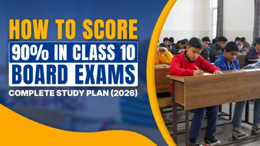 How to score 90% in Class 10 board exams 2026 complete study plan with students writing exam in classroom