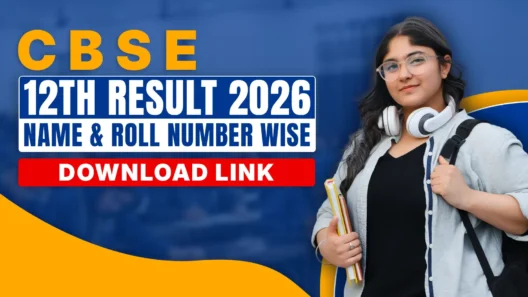 CBSE 12th Result 2026 name wise and roll number wise download link banner featuring a Class 12 student with books and headphones, highlighting official result date, marksheet PDF download, and online result check details for Central Board of Secondary Education students.