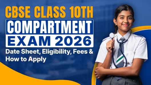 The CBSE Class 10 Compartment (Supplementary) Exam 2026 is for students placed in the Compartment category in one or more subjects after the main board exams (typically held in February–March 2026). Eligibility requires failing in one or two subjects (with at least 33% overall or as per rules) in the 2026 main exams, while those declared 'Essential Repeat' or failed may appear as private candidates. Application is usually online via the official CBSE portal (cbse.gov.in or parikshasangam.cbse.gov.in) shortly after results, with schools forwarding regular students' forms and private candidates applying directly; fees are around ₹300–₹2000 per subject (varying by category, with late fees extra). The date sheet for compartment exams is typically released after main results, often scheduled in May–July 2026 (e.g., core subjects like Maths, Science on specific dates in mid-May), allowing students a chance to clear and proceed to Class 11 without losing a year—check cbse.gov.in for the latest official notification, exact schedule, and application link as details are updated post-main exams.